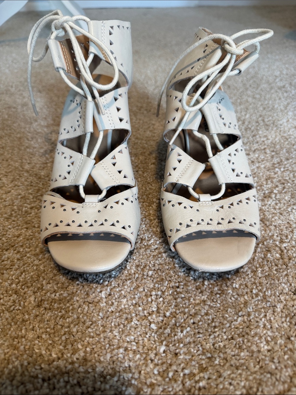 Lucky Brand - Lace-Up Cutout Women's Sandals — Cream - 8M